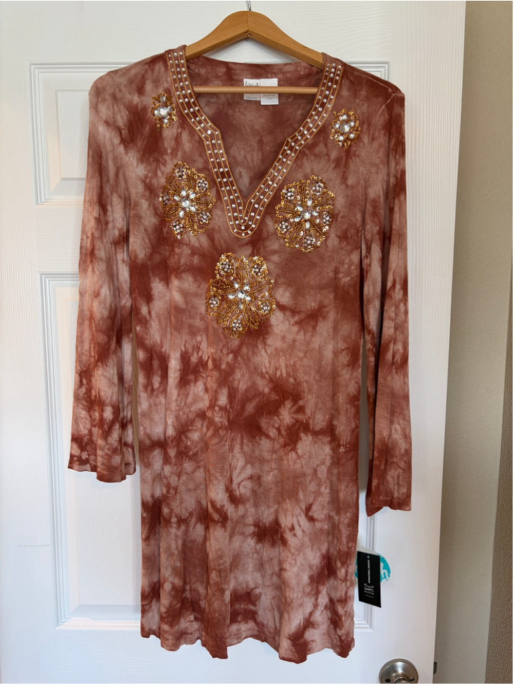 NWT INC International Concepts Beach Tie Dye Tunic Cover Up M Beaded Sequin I6